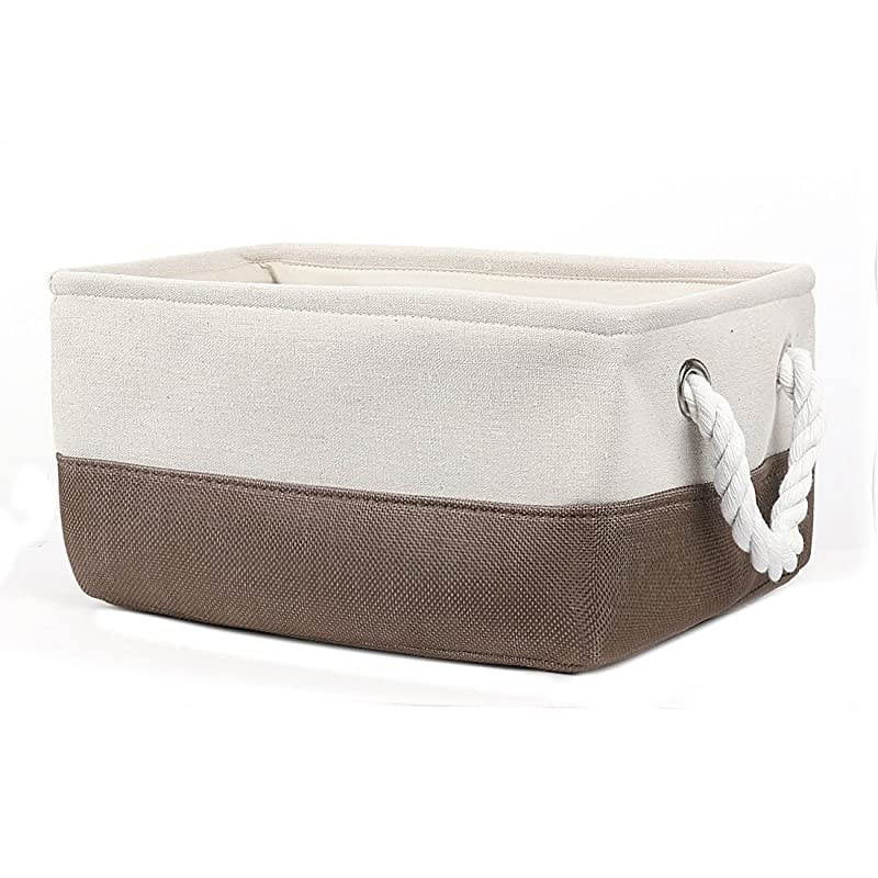 Collapsible Fabric Storage Basket Bins with Dual Handles, Foldable Toy Bins for Laundry Clothes Storage, Home Organizer for Bedroom Office Closet Shelves Coffee Color+White Small