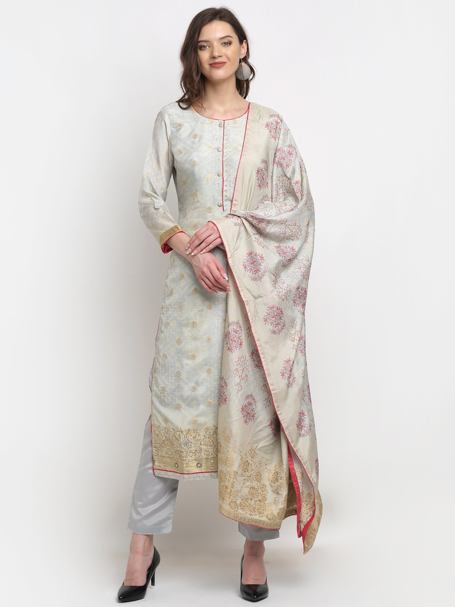 Stylee LIFESTYLE Blue Woven Pattern Unstitched Dress Material