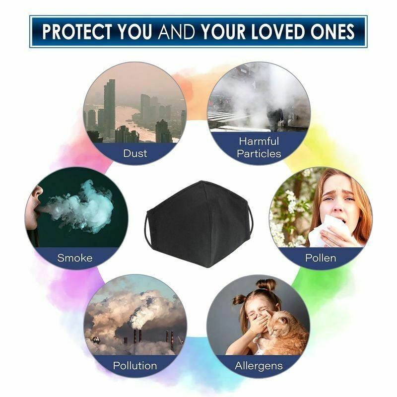 3x Cloth Cotton Face Mask Nose Wire Washable Reusable Men Women One Size Black