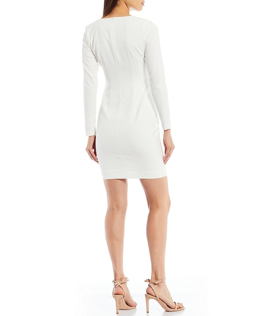 Aidan Aidan Mattox Deep V-Neck Long Sleeve Side Sequin Sheath Mini Dress