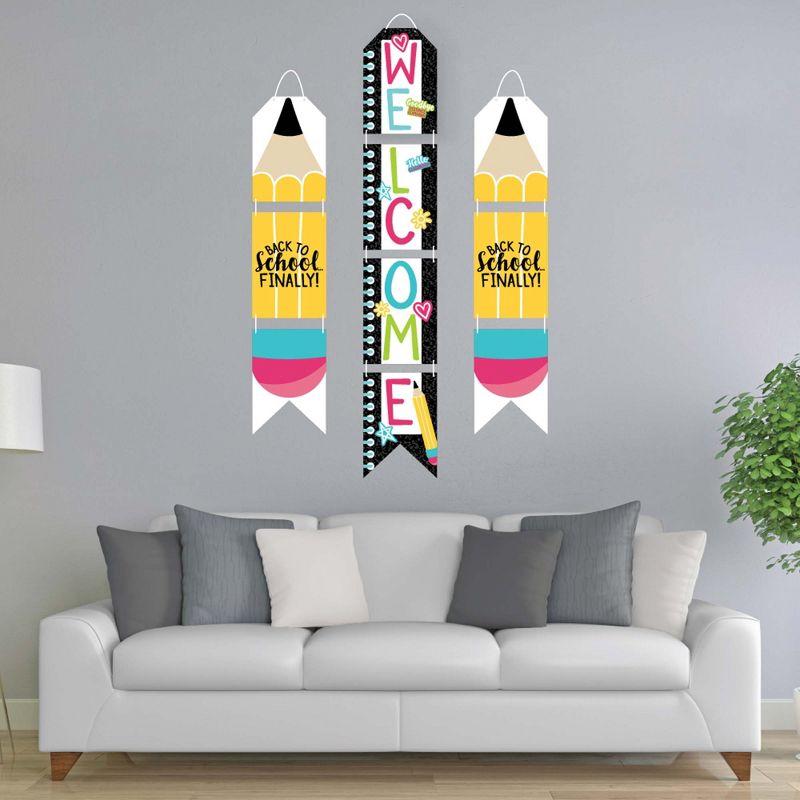 Big Dot of Happiness Goodbye Distance Learning - Hanging Vertical Paper Door Banners - Back to School Classroom Wall Decor Kit - Indoor Door Decor
