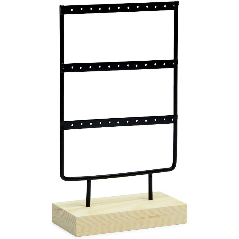 Farmlyn Creek 2-Pack Black Metal Earring Holders, Modern Jewelry Holder with Wooden Stand (2 Sizes)