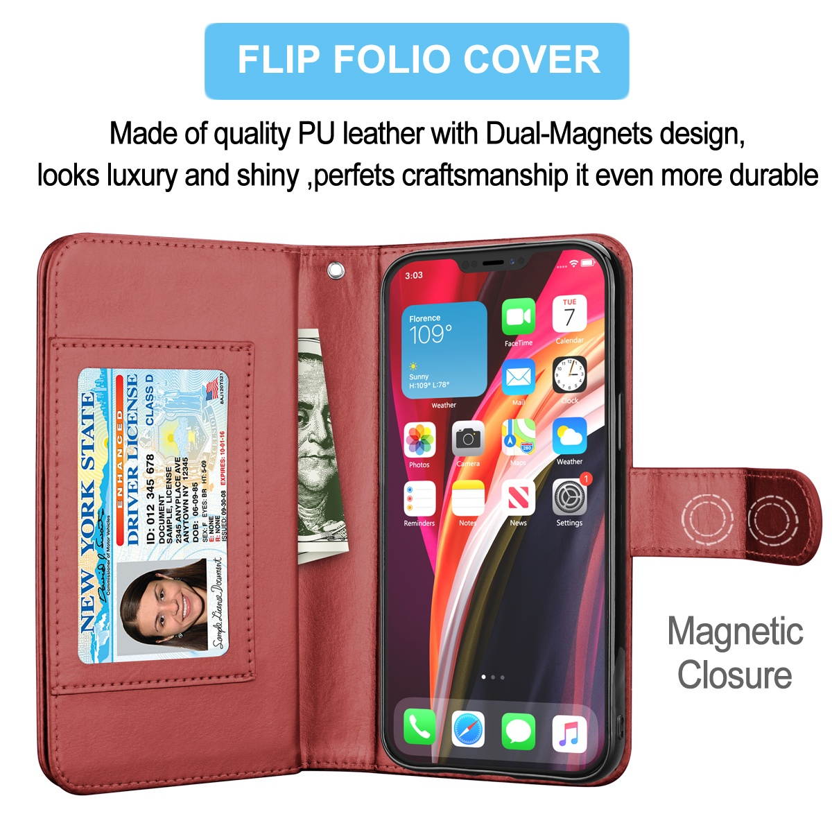 iPhone 12 Case, 6.1" Apple iPhone 12 Pro Wallet Case, Tekcoo PU Leather Case Cash ID Credit Card Slots Holder Carrying Flip Phone Case Cover Kickstand Detachable Magnetic Hard Cases & Strap,Rose Gold