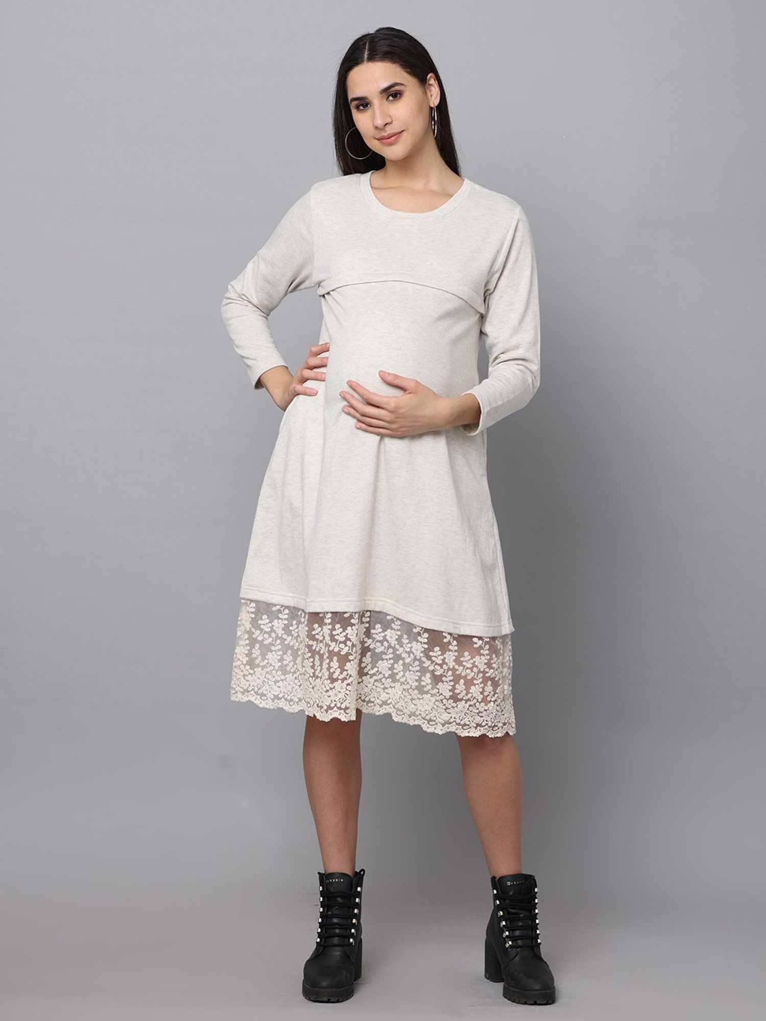 The Mom Store Off White Maternity & Nursing Sweater Dress