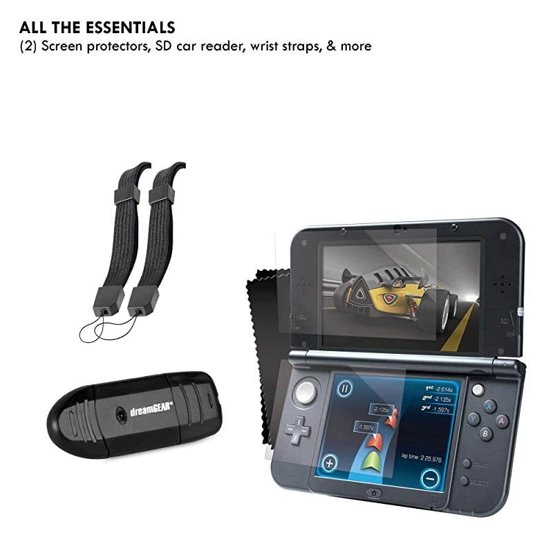 20in1 Essentials Kit Compatible with Nintendo NEW 3DS XL Carrying Case 2 Screen Protectors 4 Game Cases Earbuds 2 Stylus SD Card Reader Charge Cable AC Adapter Car Charger More