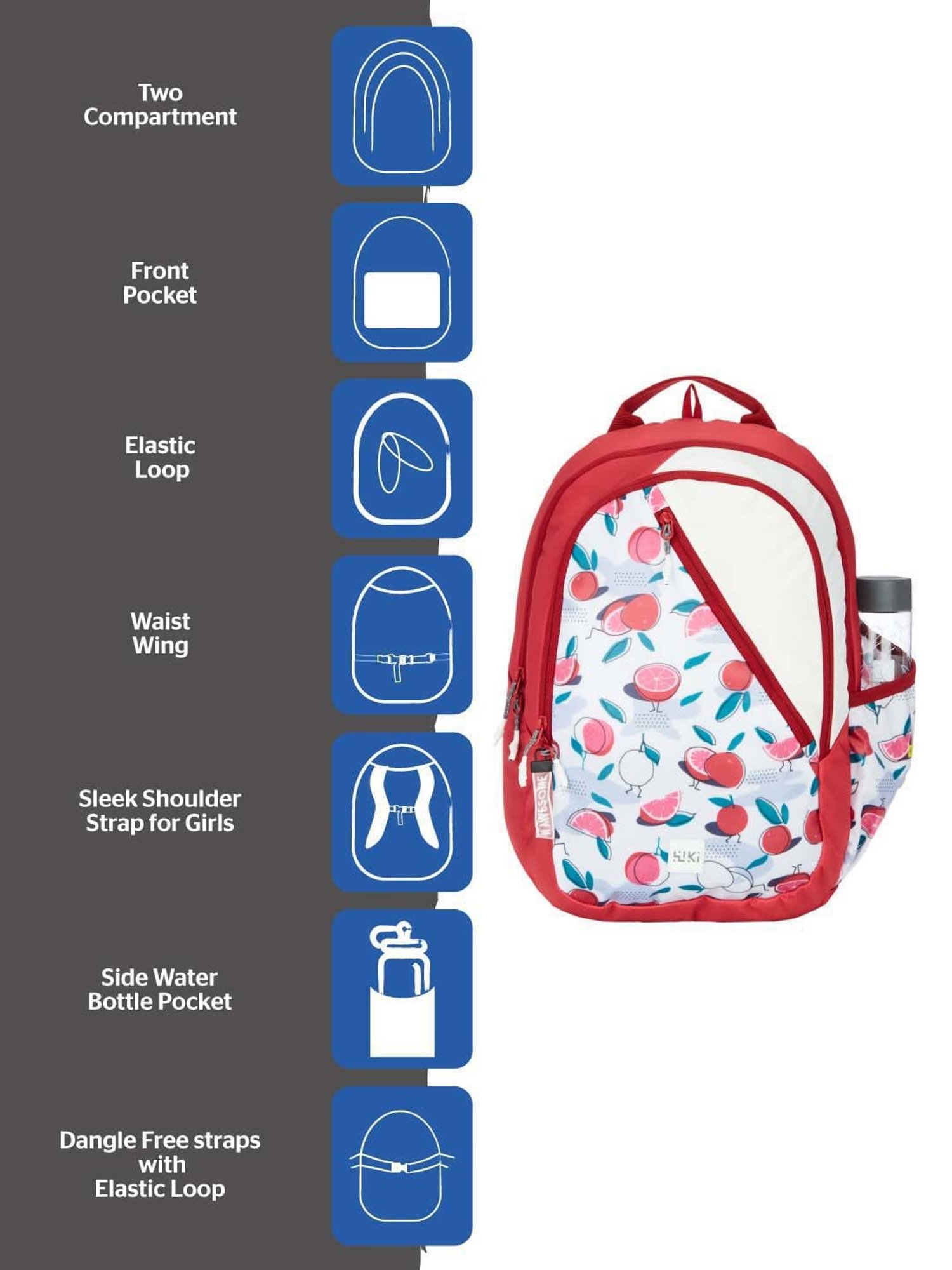 Wiki 21.5 Ltrs Red & White Medium Backpack