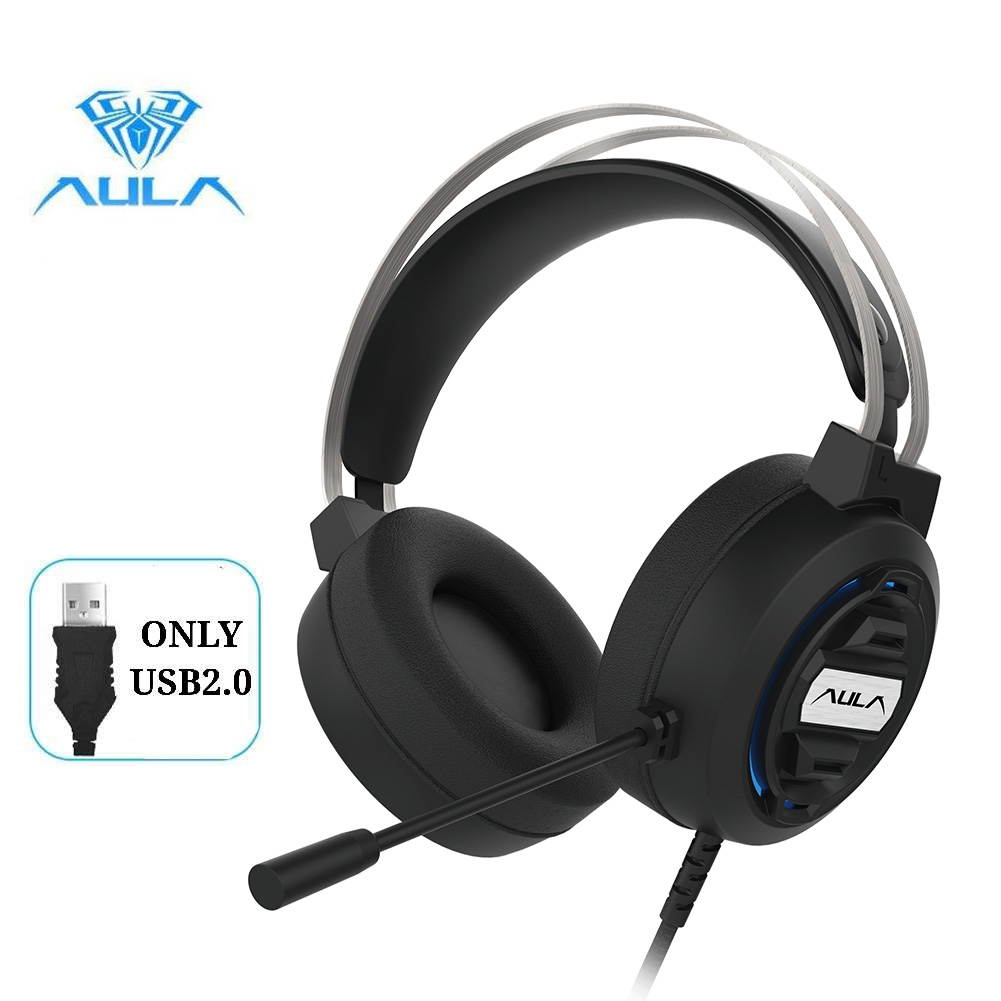 AULA S603 Gaming Headphones Wired Headset Deep Bass Stereo Earphone with Microphone for PC Computer Laptop, USB 2.0 Interface