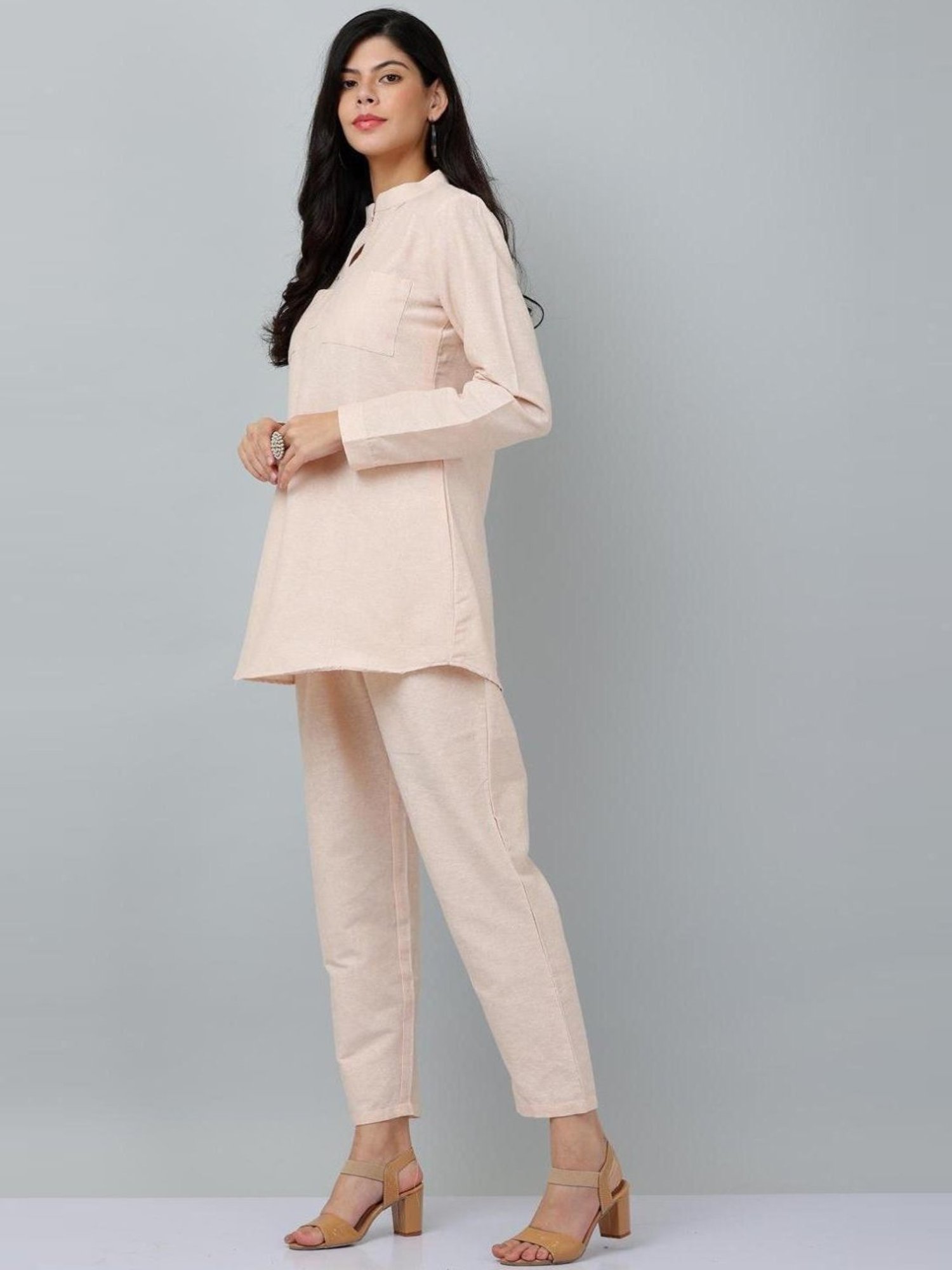 Kaanchie Nanggia Beige Causal Wear Shirt and Pant Set