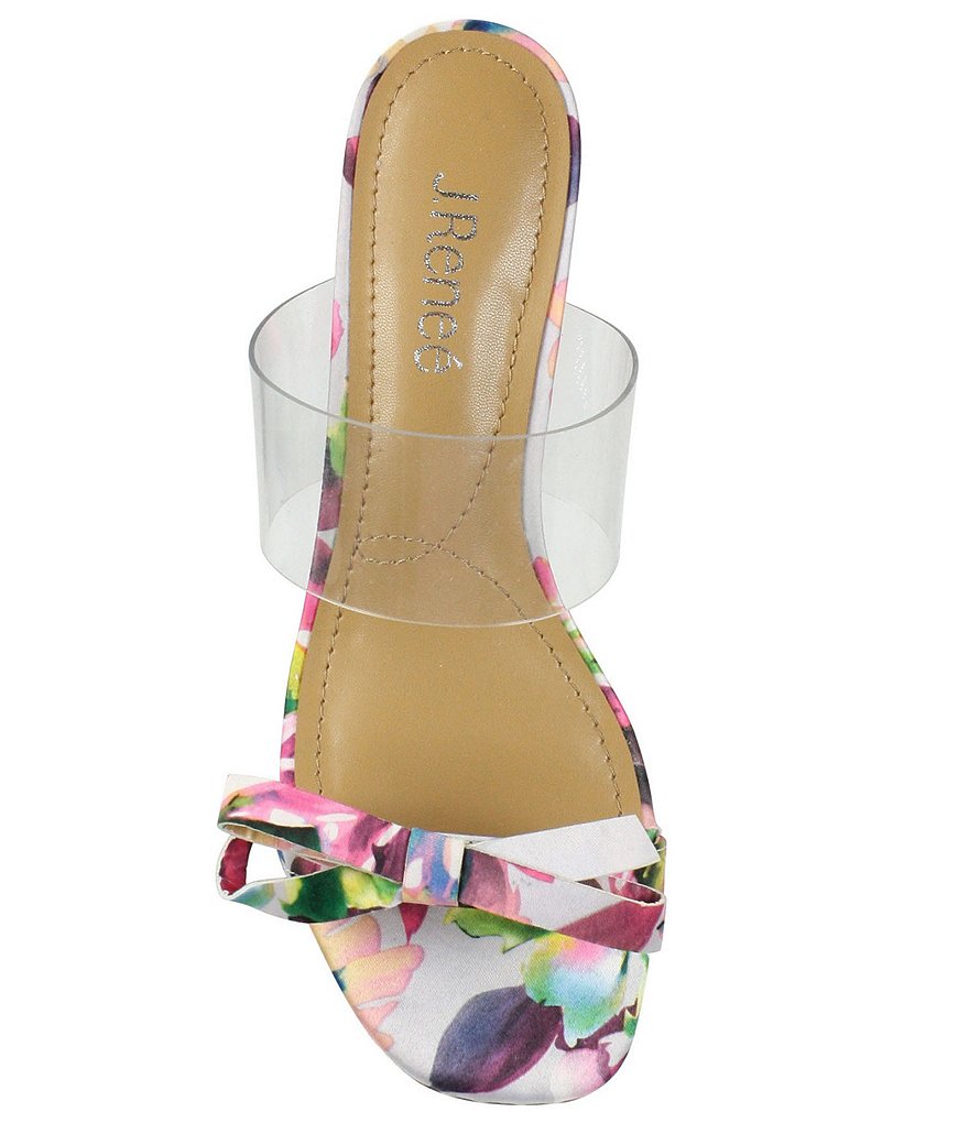 J. Renee Heston Clear Vinyl Watercolor Floral Fabric Bow Dress Slides
