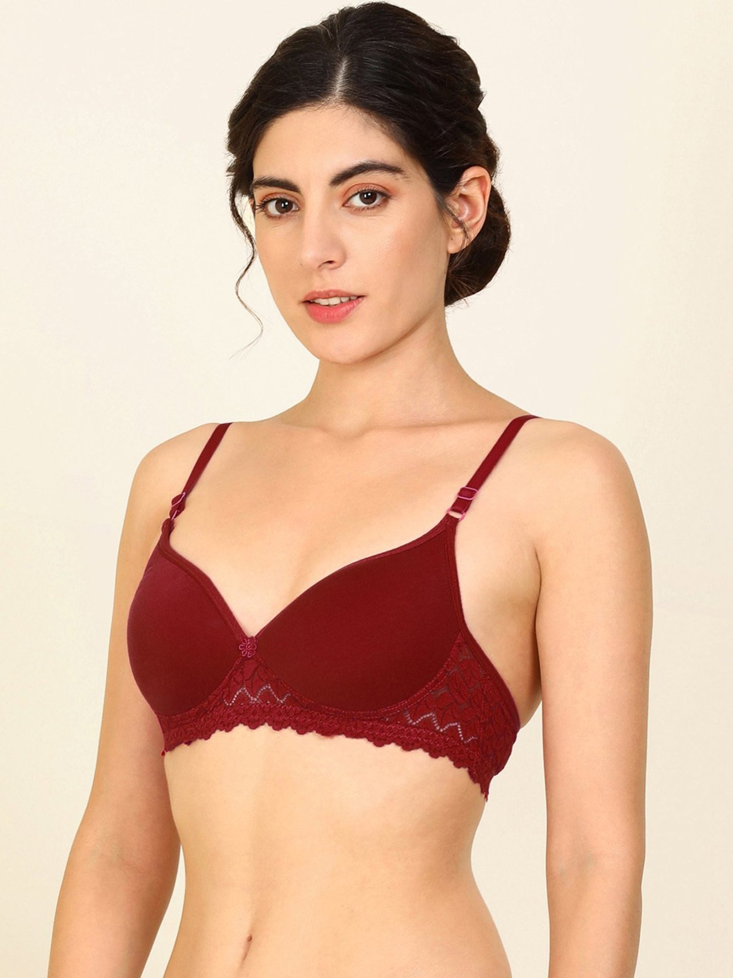AROUSY Maroon Cotton Self Pattern Everyday Bra