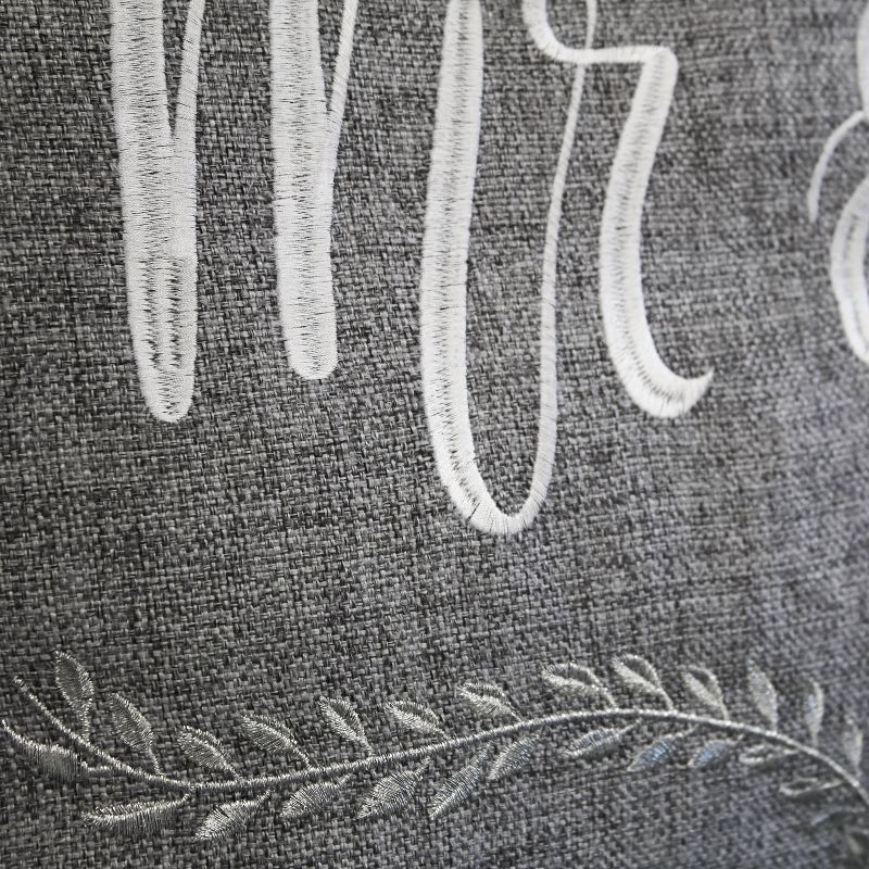 'Mr & Mrs' with Pearl Trim Lumbar Throw Pillow Gray - Edie@Home