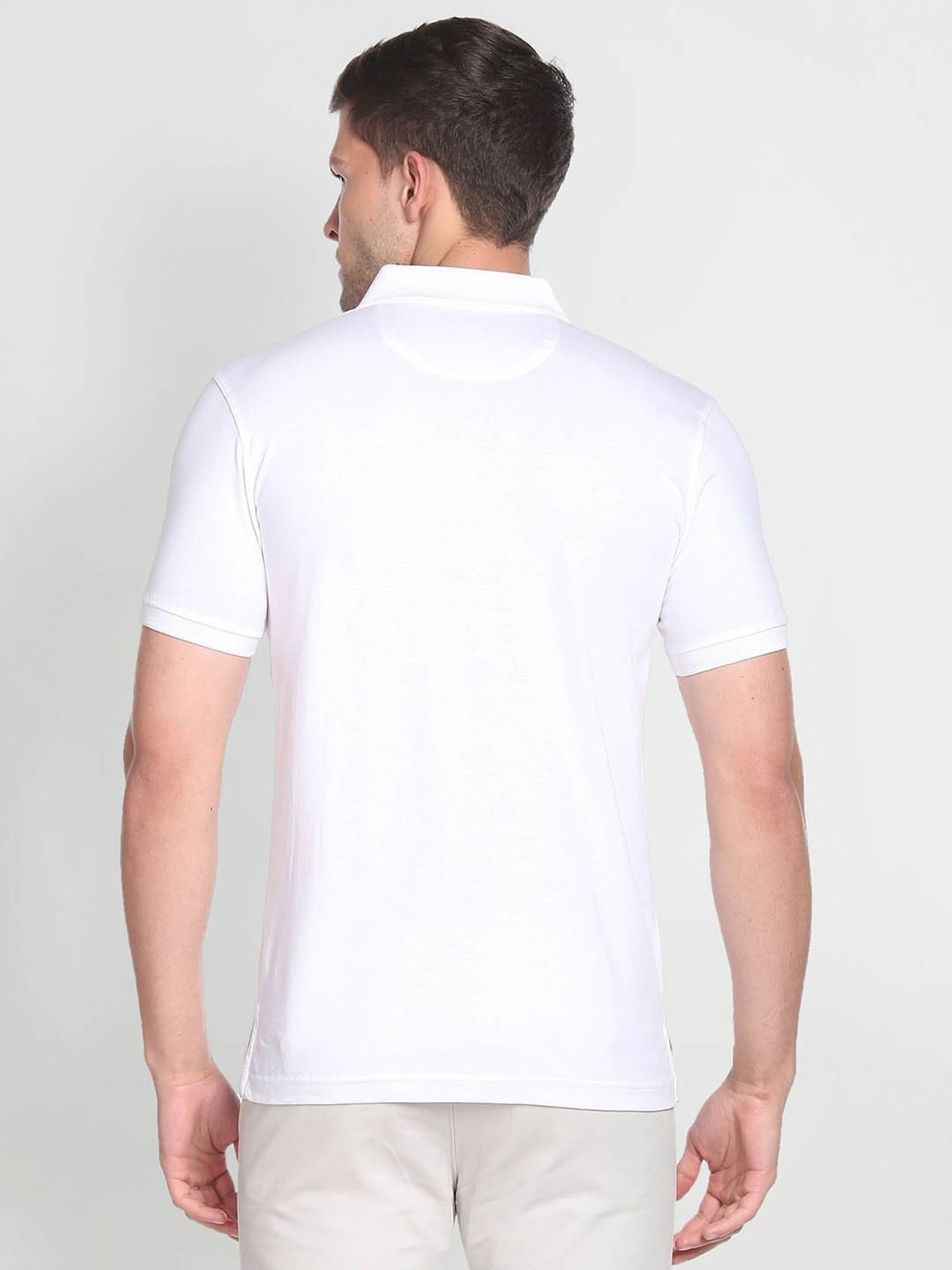 Arrow Sport White Cotton Regular Fit Striped Polo T-Shirt