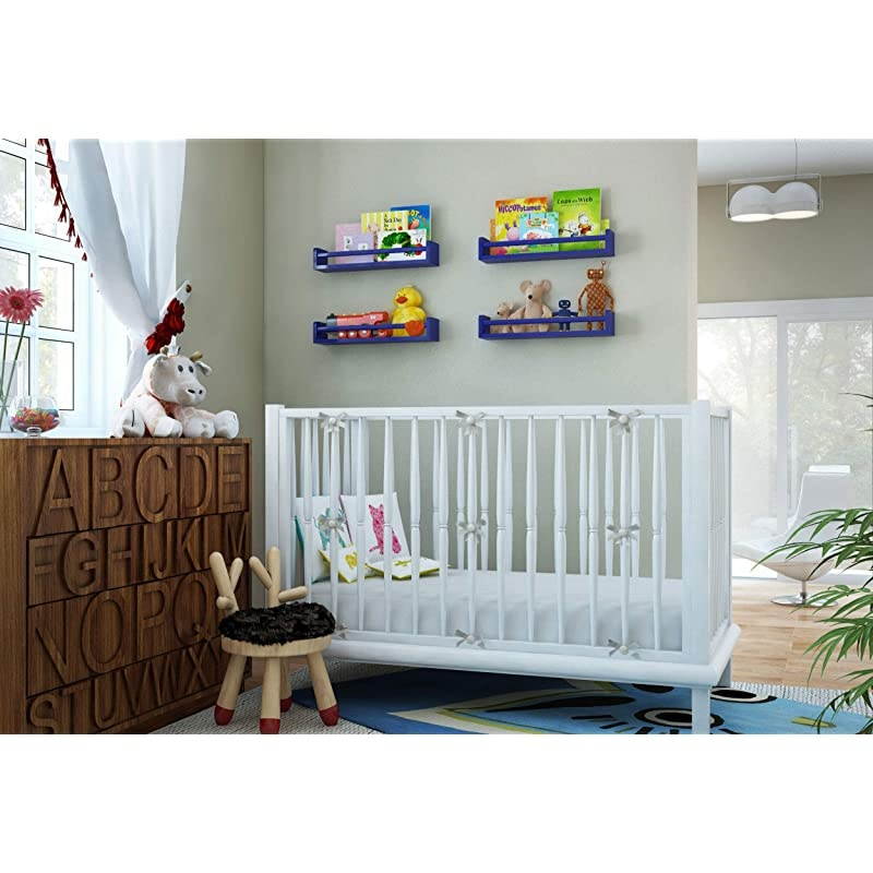 Children's Wall Shelves &ndash; 2 Shelf Set - Wood Bookcase Toy Game CDs Storage Display Organizer &ndash; Bookshelves for Kids Room - Ships Fully Assembled (Navy Blue)