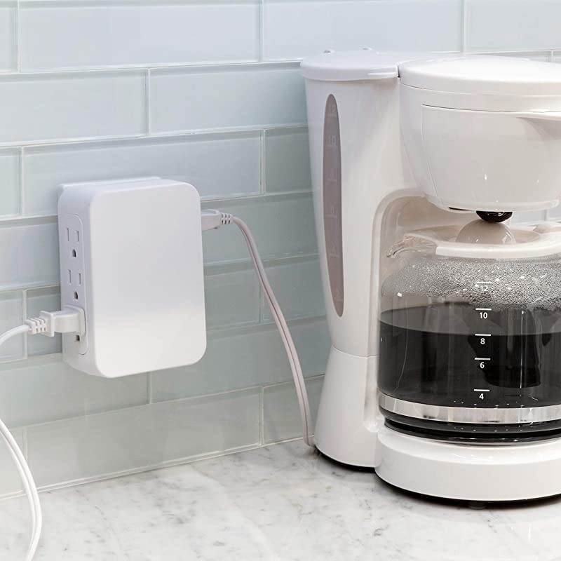 Pro 6 Outlet Wall Tap Sur Protector Side Access Power Outlet Adapter 3 Prong Wall Mount Plug In Outlet Extender 1200 Joules Warranty UL Listed White 10353