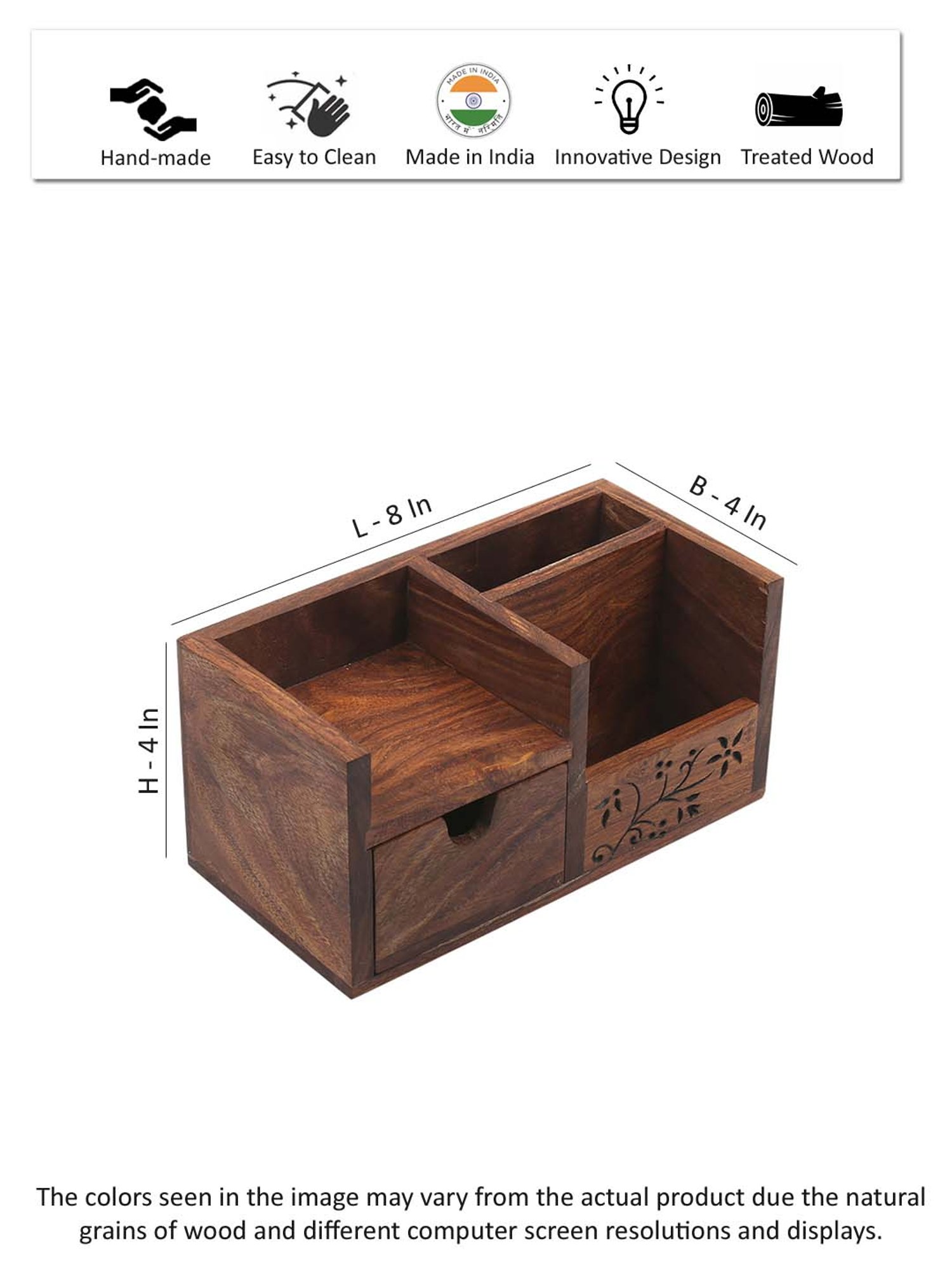 VarEesha Brown Sheesham Wood Flowery Penstand - Set of 1