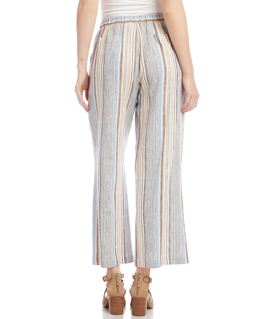 Karen Kane Cropped Wide Leg Linen Blend Striped Pants
