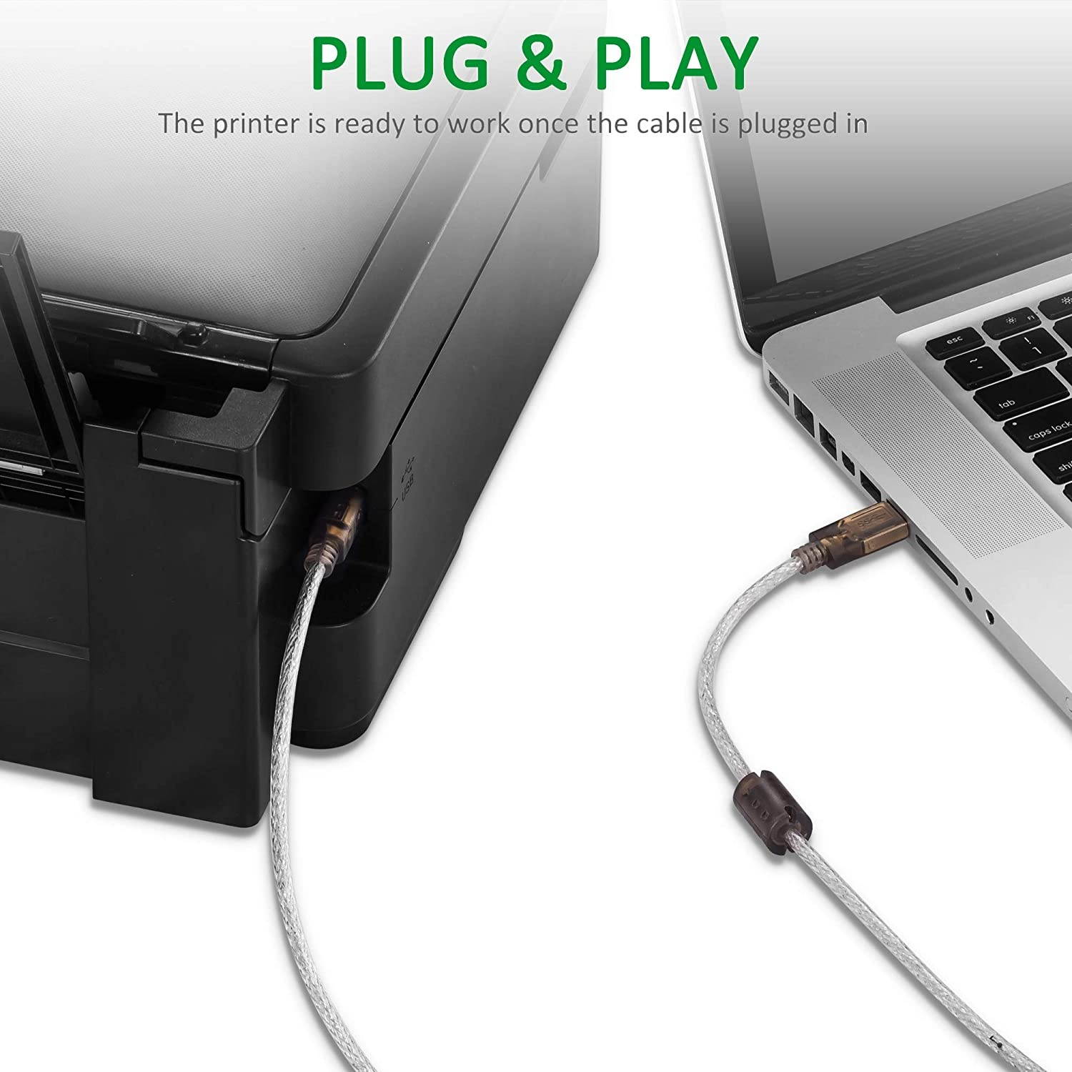 Printer Cable 30Ft2.0 Printer Scanner Cable Cord USB Type A Male to B Male High Speed for HP Canon LexmarkDell Xerox Samsung etc(30 Ft/10M)