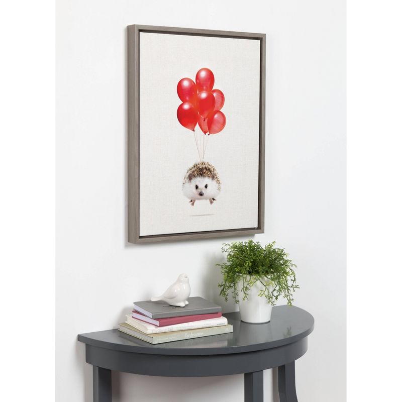 18" x 24" Sylvie Hedgehog Balloons Framed Canvas Wall Art by Amy Peterson Gray - DesignOvation