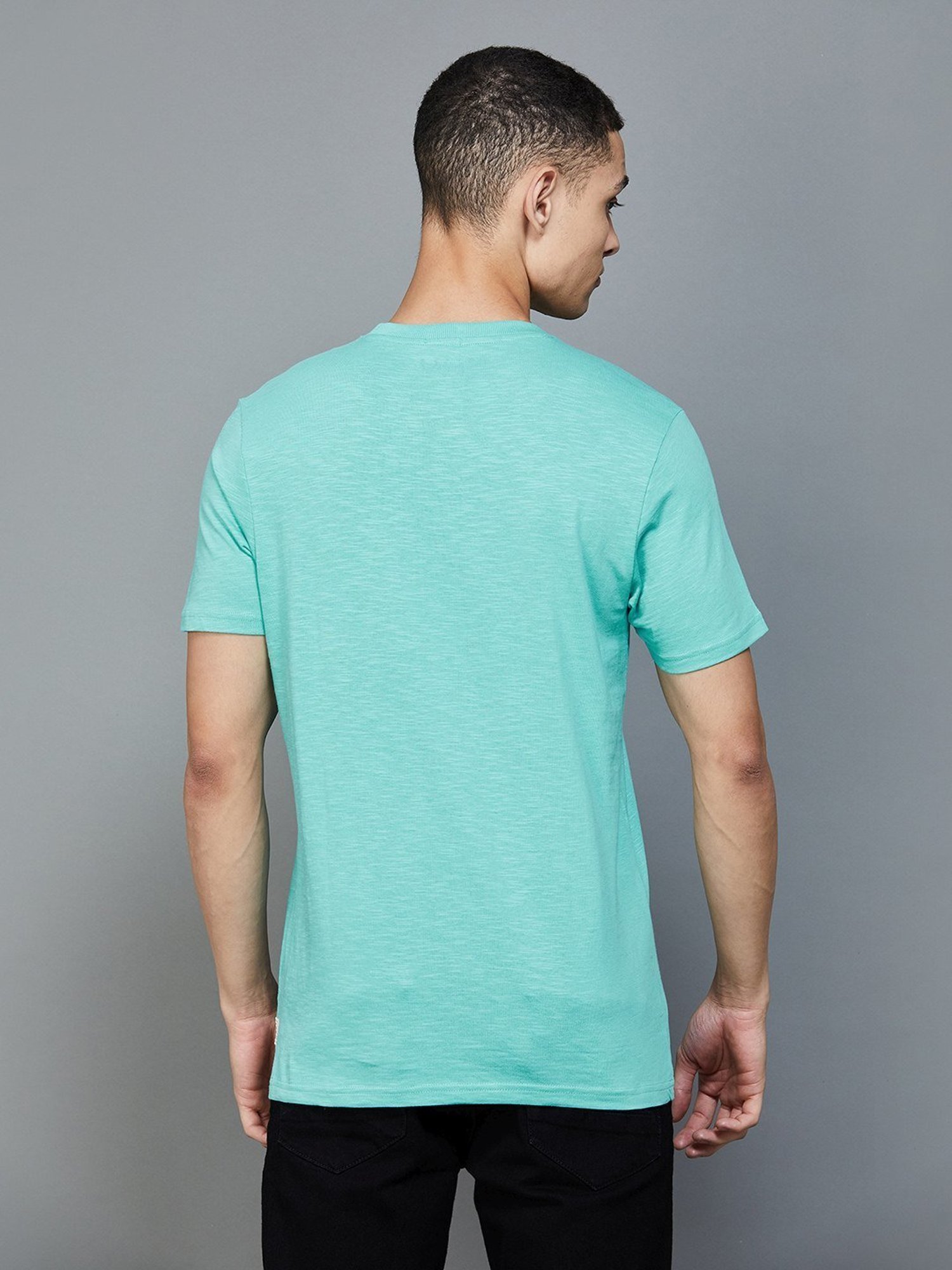 Forca by Lifestyle Turquoise Cotton Slim Fit Printed T-Shirt