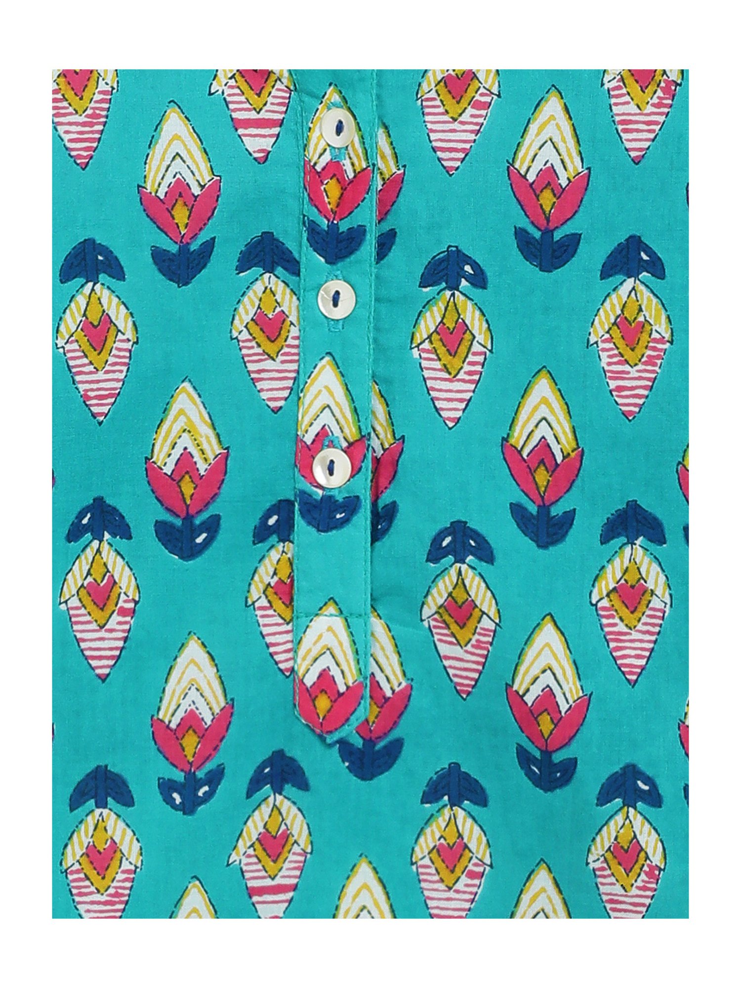 Campana Kids Teal & Ink Blue Floral Print Kurta