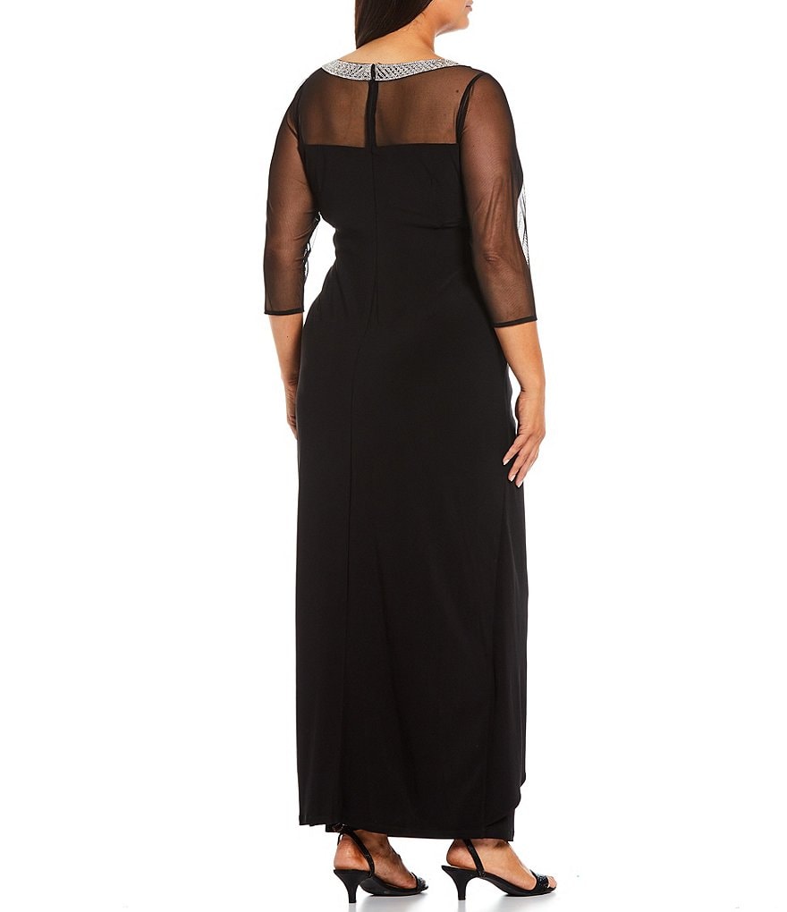 Jkara Plus V-Neck Short Sleeve Beaded Bodice Capelet Gown