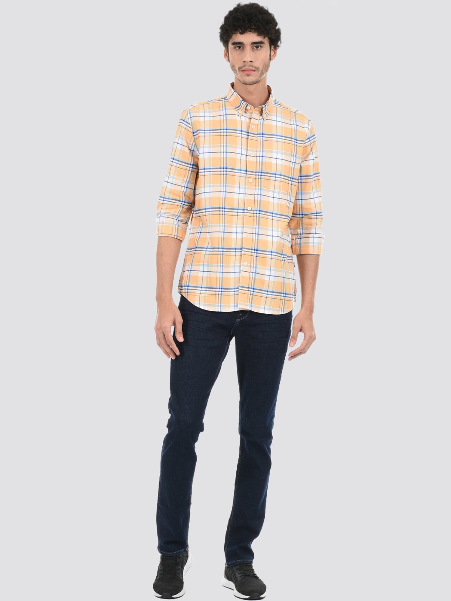 London Fog Orange Regular Fit Checks Shirt