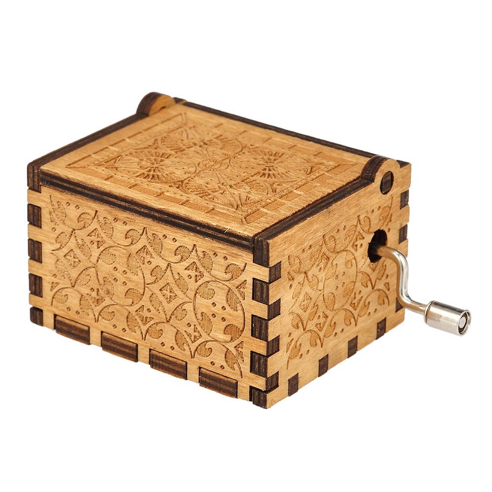 Vintage Wooden Theme Song Music Box Hand-operated Carved Engraving Music Case Creative Holiday Birthday Gifts for Kids