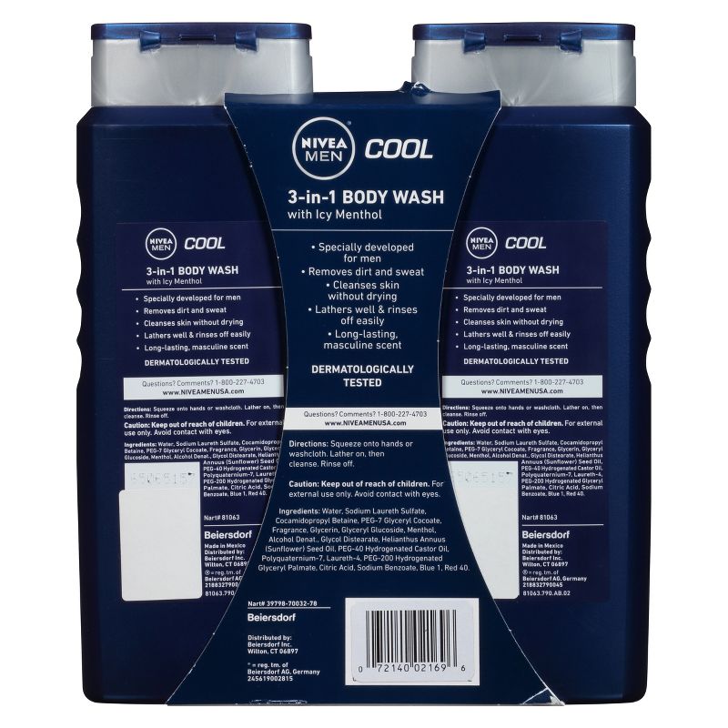 NIVEA Men Cool 3-in-1 Body Wash - 2pk - 16.9oz