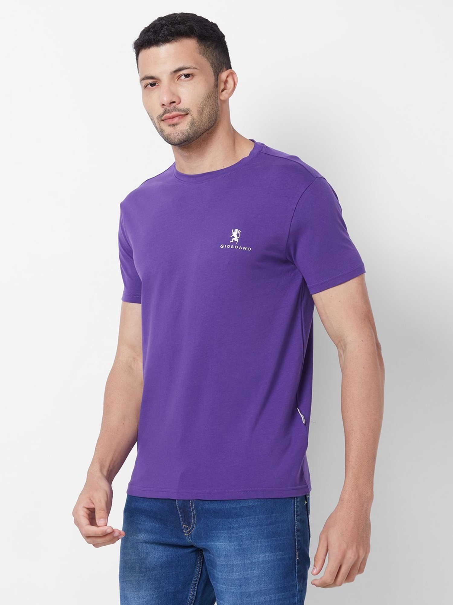 Giordano Purple Cotton Slim Fit T-Shirt