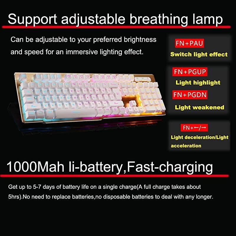 Keyboard and MouseSuspended Keycap Mechanical Feel Backlit Gaming Keyboard MouseFast ChargingWireless 24G Drive FreeAdjustable Breathing LampAntighosting12 Multimedia Keys White