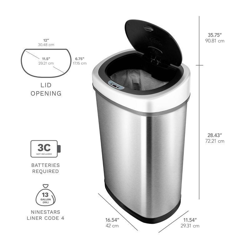 Nine Stars 13gal Motion Sensor Oval Shape Stainless Steel Trash Can