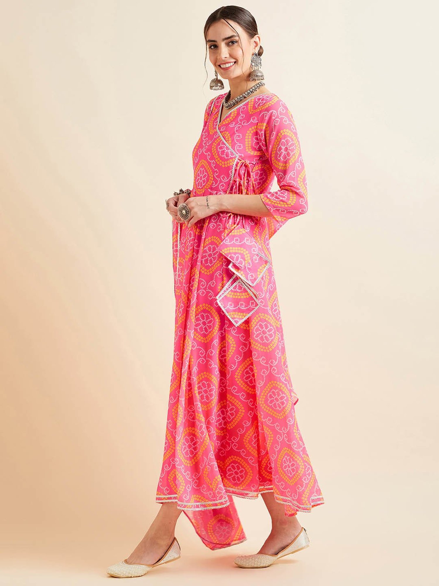 PANIT Pink Printed Ethnic Dress With Dupatta