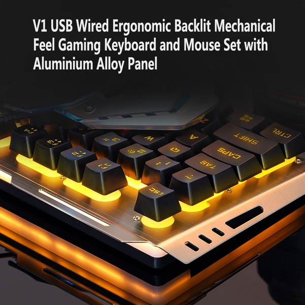 V1 USB Wired Ergonomic Backlit Mechanical Feel Gaming Keyboard Mouse Set