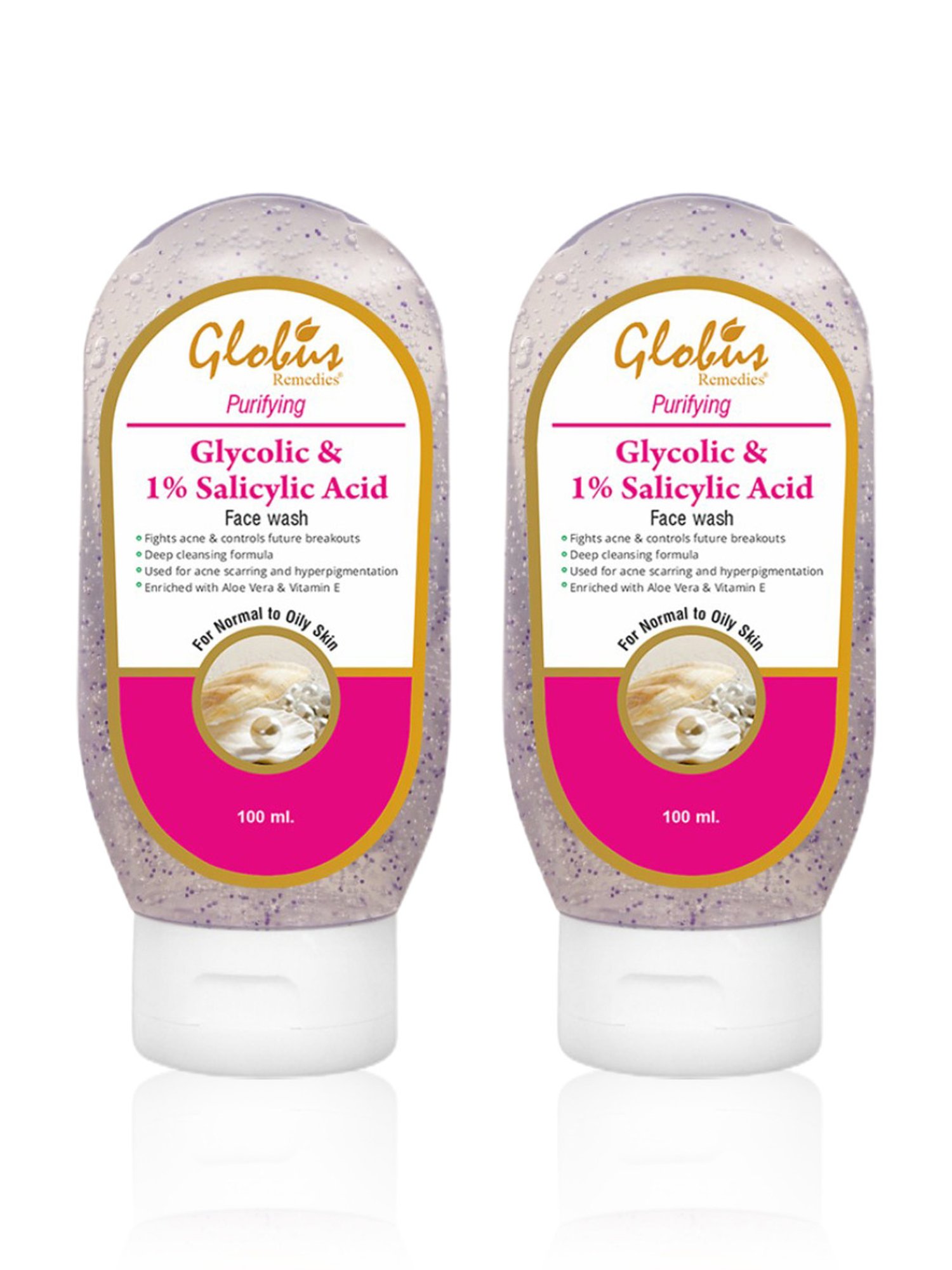 Globus Remedies Purifying Glycolic & 1% Salicylic Acid Face Wash - Pack of 2