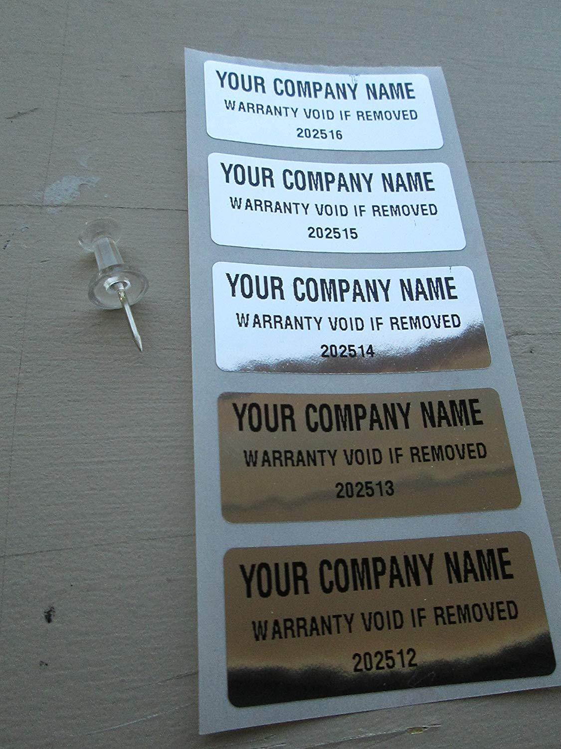 1000 Custom Chrome Tamper Evident Warranty Void High Security Labels Stickers (1.75 x .75 Inches)