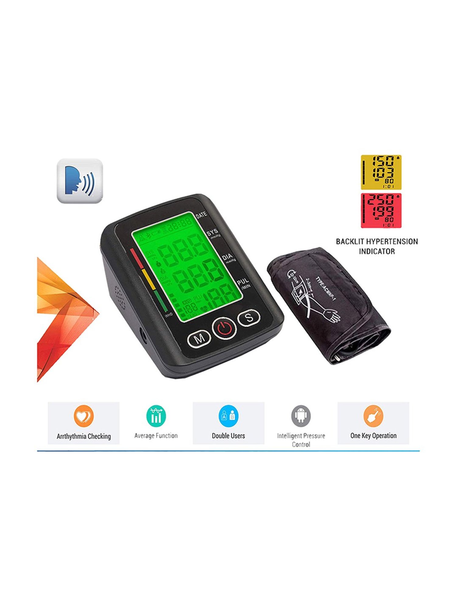 MCP BP113 Digital Blood Pressure Monitor with Backlight and charging USB Port (Black)