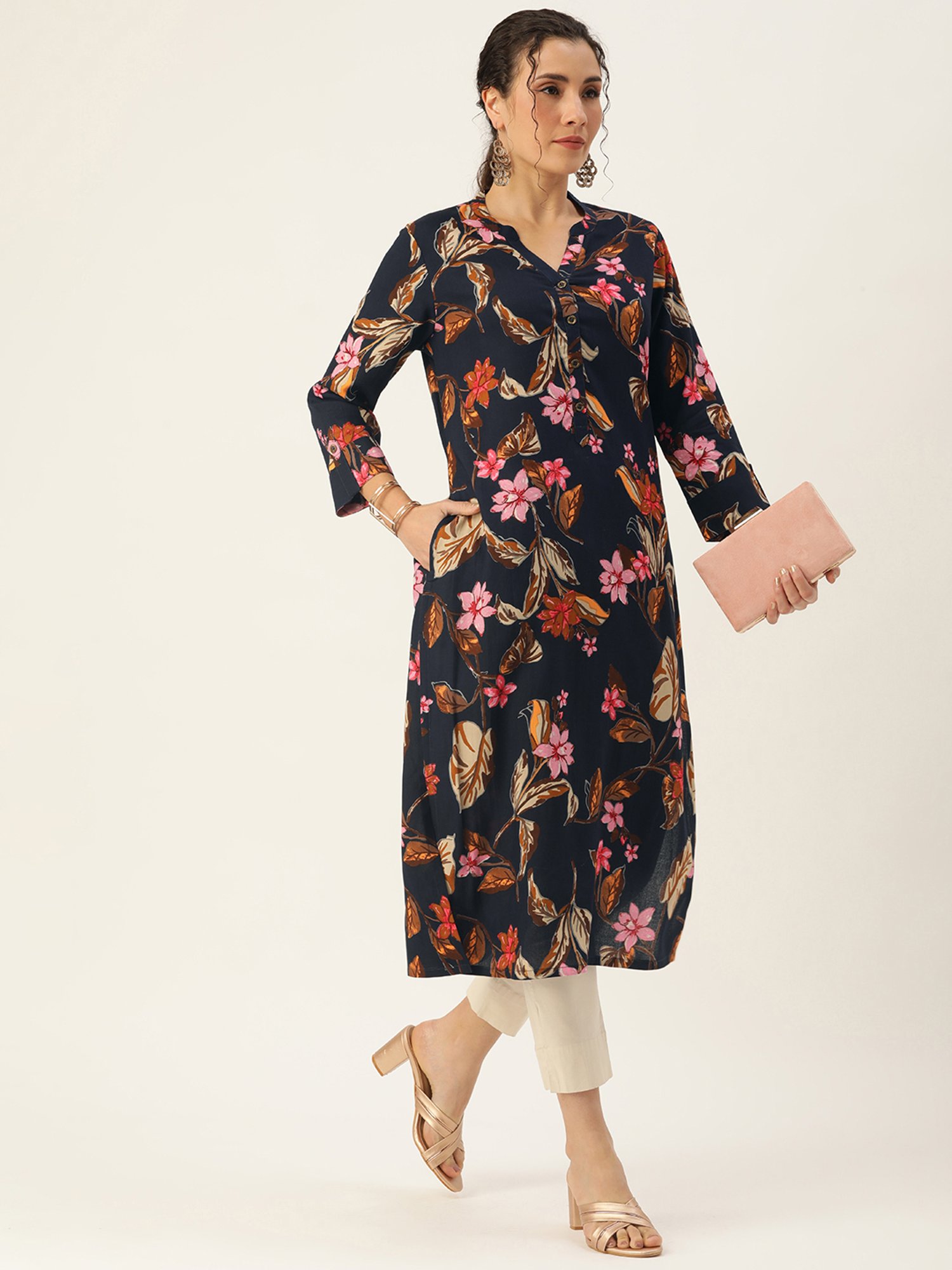 Amukti Blue Printed A Line Kurta