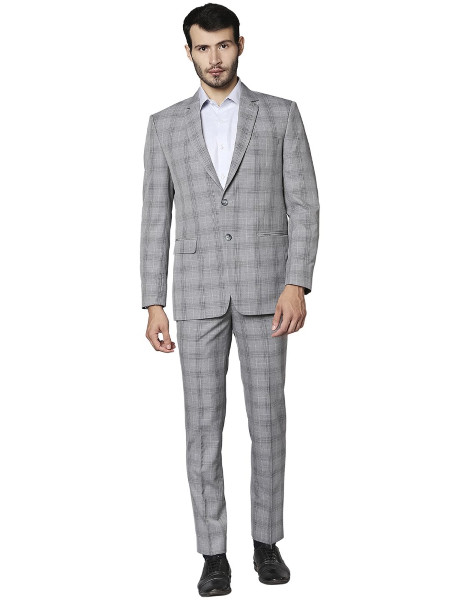 Park Avenue Grey  Super Slim Fit Checks  Two Piece Suits