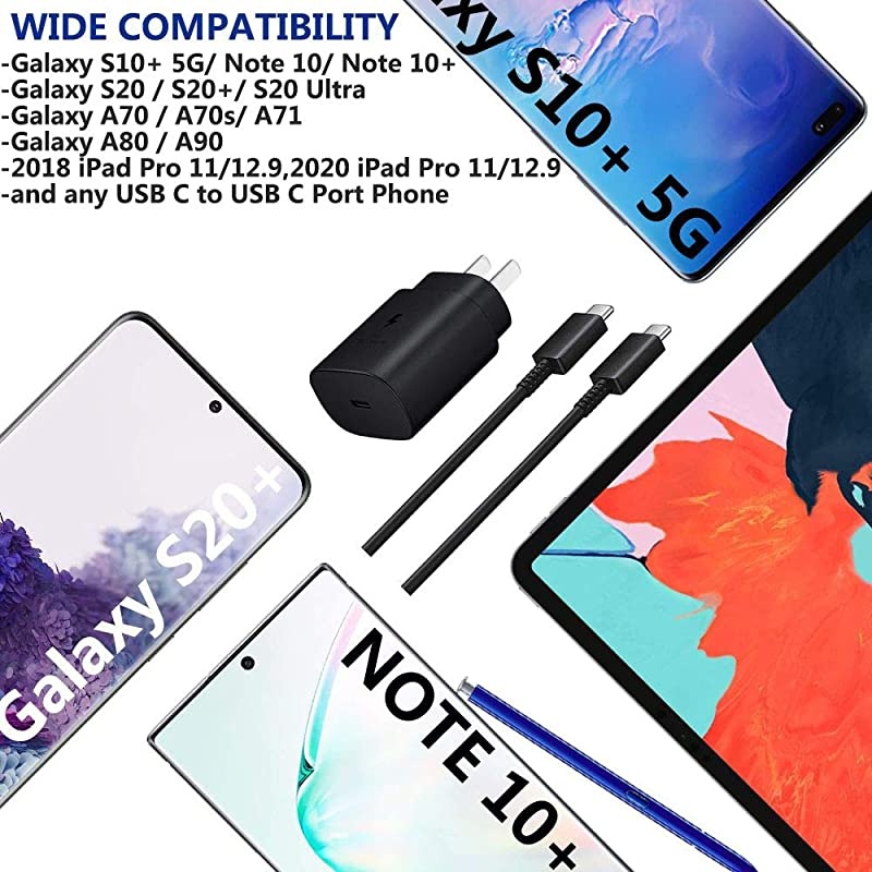 Fast Type C Charger Kit,2-Pack PD 25W Fast Charger and 5-ft USB C to USB C Fast Charging Cable for Samsung Galaxy S21/S21+/S21 Ultra/S20/S20+/S20 Ultra/Note 20/Note 20 Ultra/Note 10/Note10+