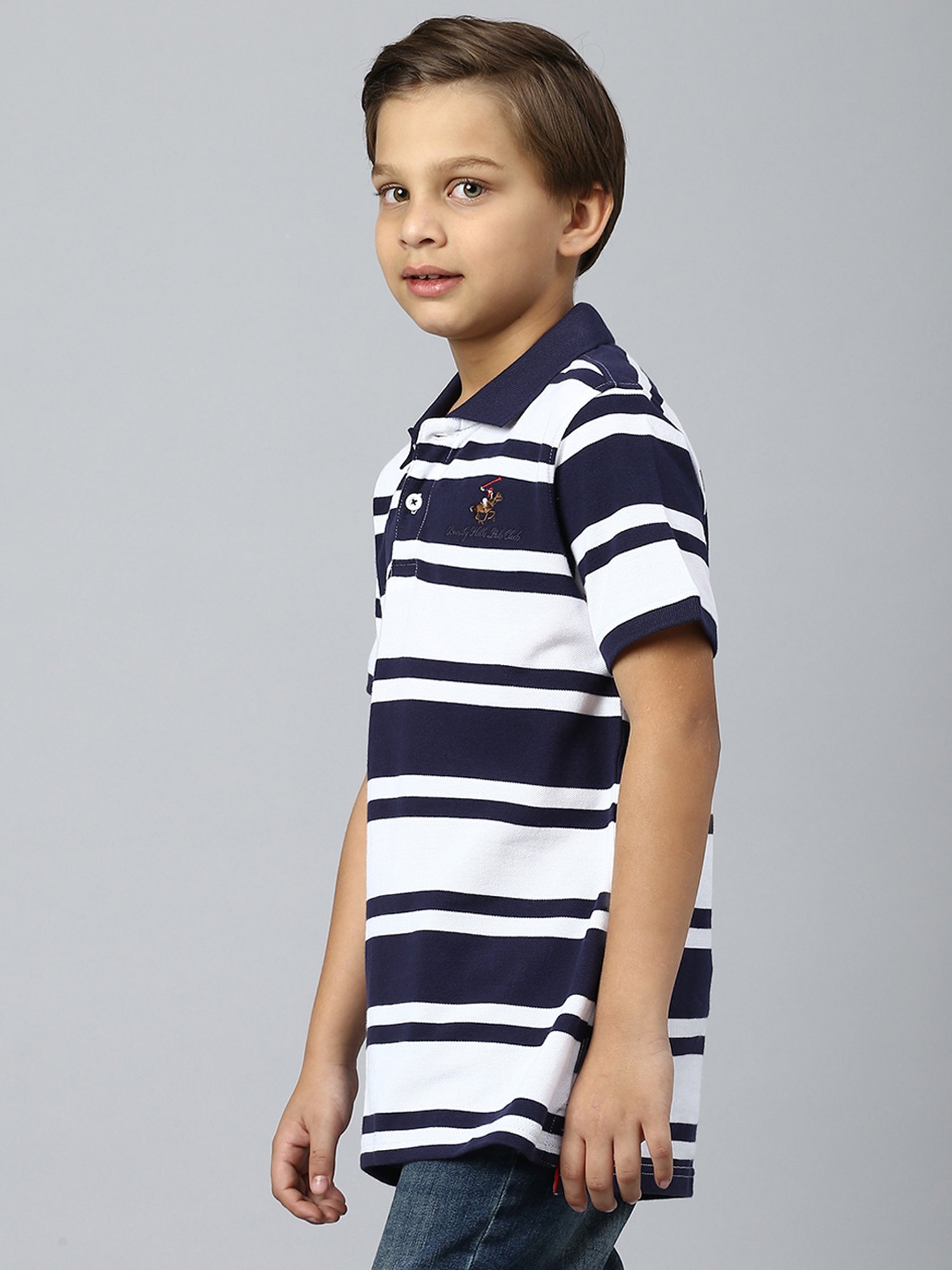 Beverly Hills Polo Club Kids Navy & White Striped Polo T-Shirt