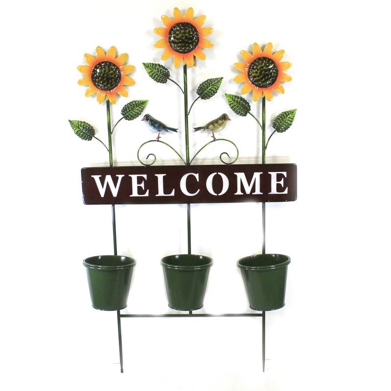 Home & Garden 39.0" Sunflower Welcome W/Pots Planter Birds Yard Decor Direct Designs International  -  Decorative Garden Stakes