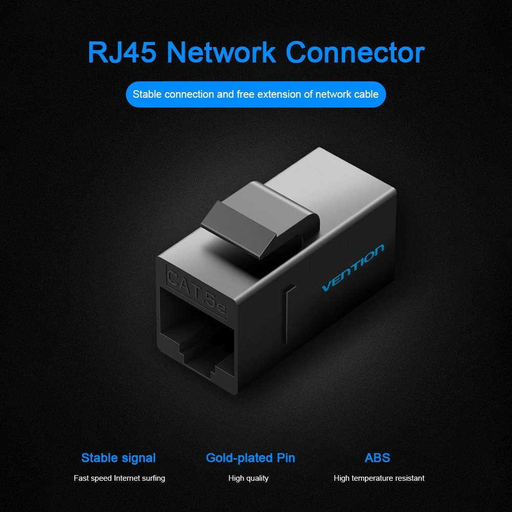 VENTION CAT5 Network Cable Coupler RJ45 Coupler Cat5e LAN Connector Gold-plated Ethernet Modular (Black)