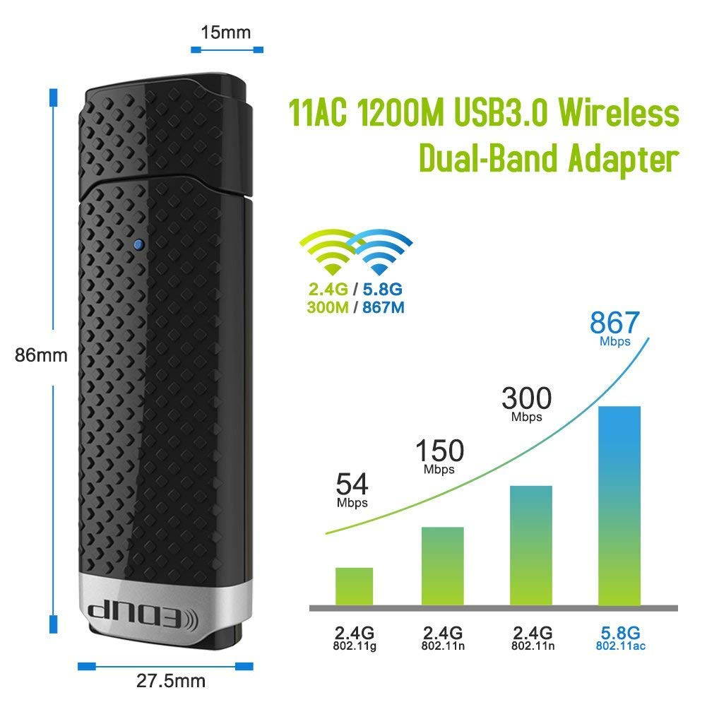 EDUP WiFi Adapter AC1200Mbps USB 3.0 Wireless Adapter 5GHz/2.4GHz Dual Band 802.11AC WiFi USB for PC/Desktop/Laptop,Support Win 10/8.1/7/XP/Mac OS 10.9-10.13