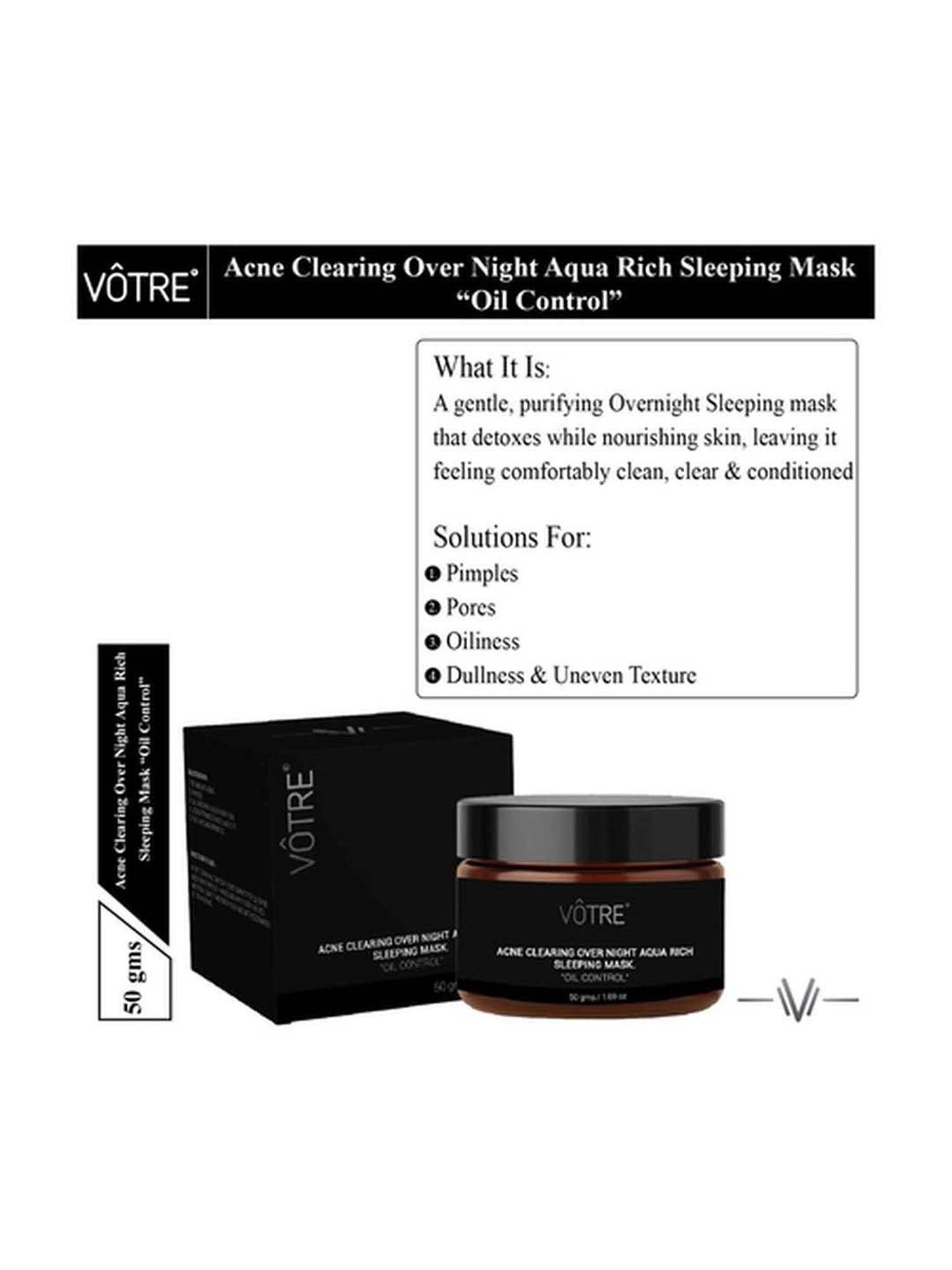 Votre Acne Clearing Over Night Aqua Rich Sleeping Mask Oil Control - 50 gm