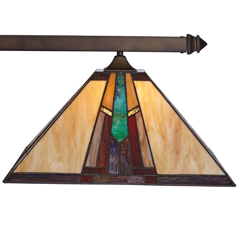 Robert Louis Tiffany Bronze Linear Island Pendant Chandelier 56" Wide Tiffany Style Ranier Art Glass 3-Light Fixture for Kitchen