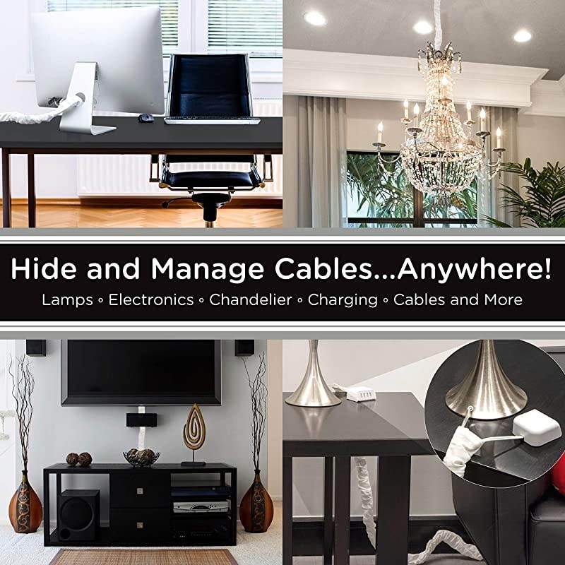 Eggshell White Fabric Cord Cover 2 Pack 6 ft Hides Lamps Light Fixtures and Desks Cable Management Easy Installation 48656