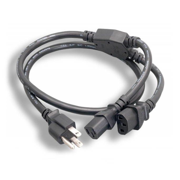 Computer / Monitor Power Y Cord, Black, NEMA 5-15P to Dual C13, 13 Amp, 6 foot