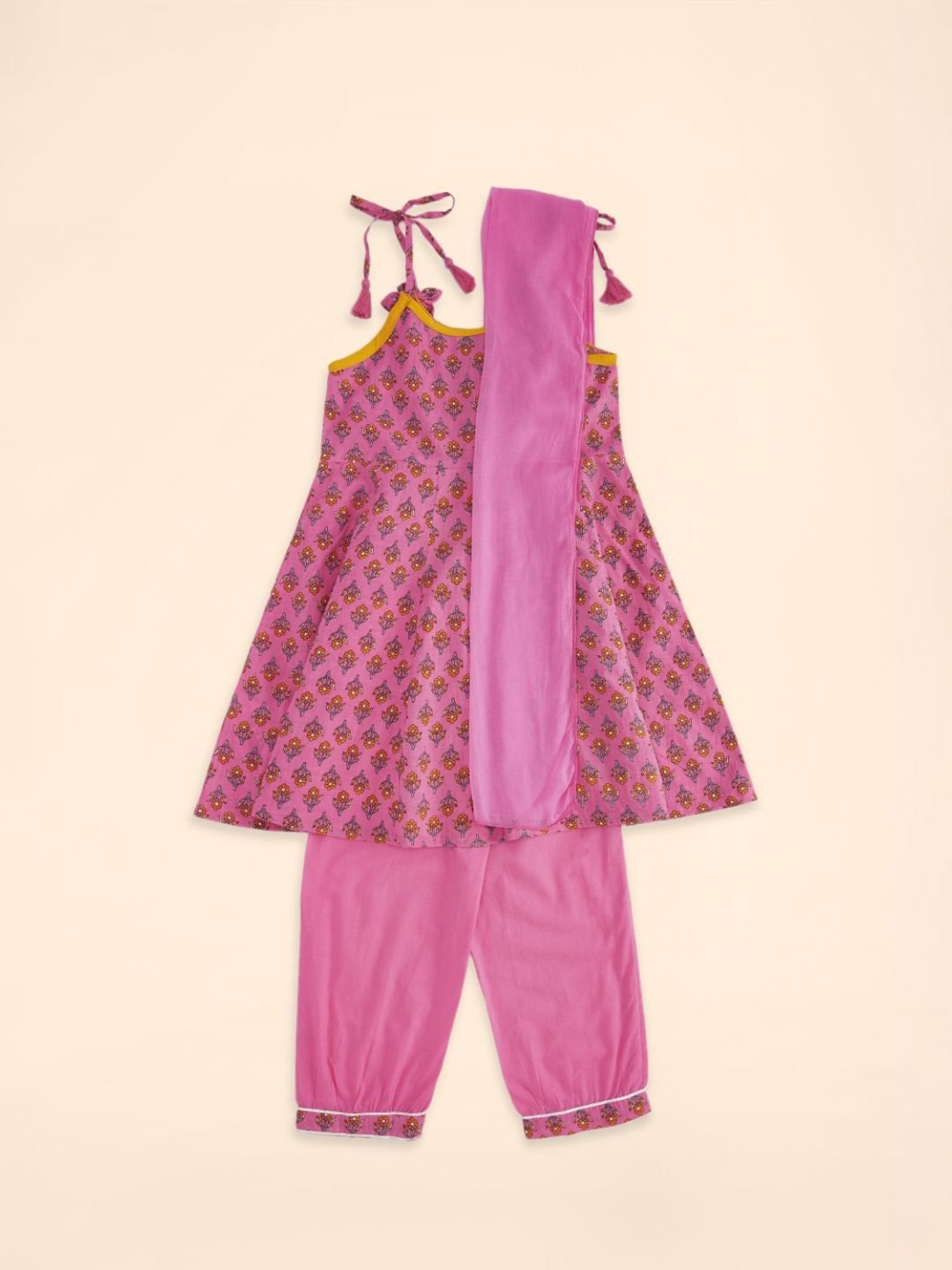 Akkriti by Pantaloons Kids Pink Cotton Floral Print Kurta Set