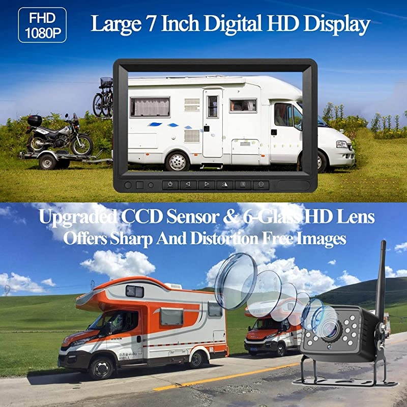 FHD 1080P Digital Wireless Backup Camera with 7quot DVR Monitor HighSpeed Observation System for RVsTrucksTrailersFifth Wheel IP69K Waterproof Super Night Vision Guide Lines DIY