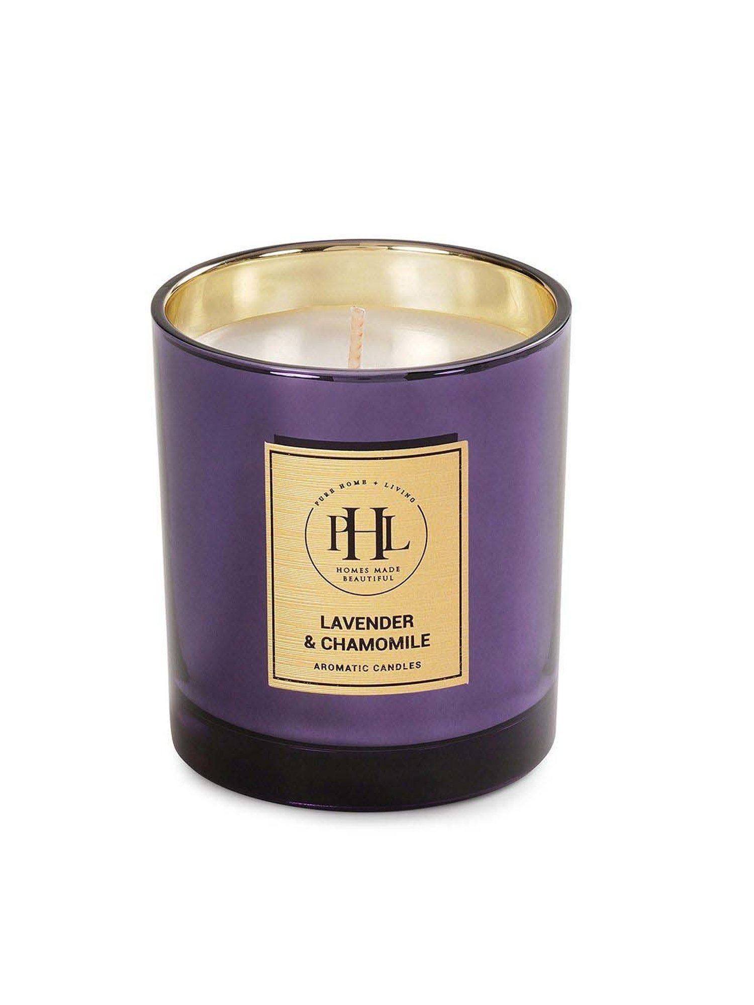 Pure Home and Living Purple Glass Lavender & Chamomile Scented Wax Filled Jar Candle (150ml)